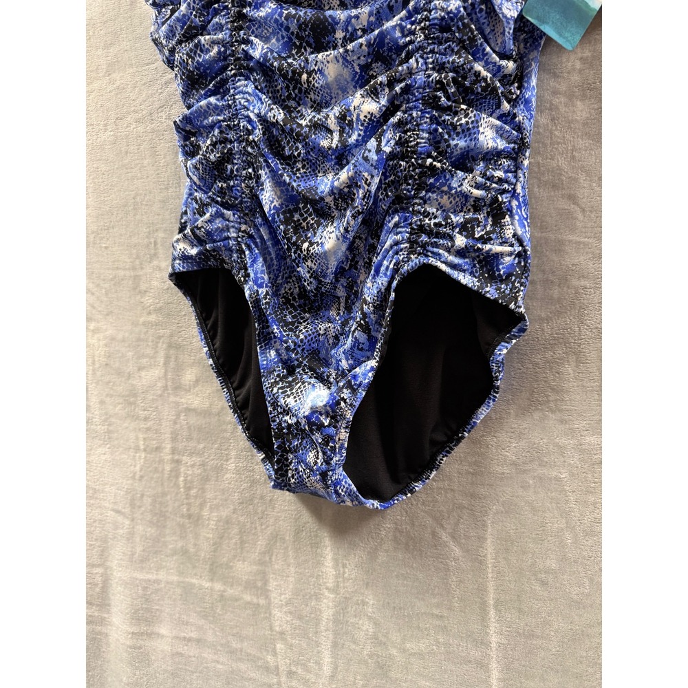 Swim Solutions Shirred One Piece Swimsuit Navy Multi Snakeskin Print Sz 8 $102 - Picture 6 of 14